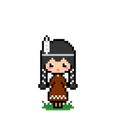 Cute Indian girl pixel image. Vector illustration of a cross stitch and game icon.のイラスト素材