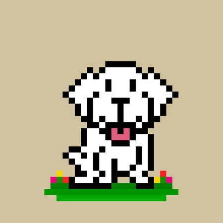 Image of a pixel white puppy. game asset vector illustration.のイラスト素材