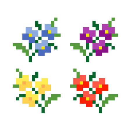 flower cross stitch pattern. Pixel flower image. Vector illustration.のイラスト素材