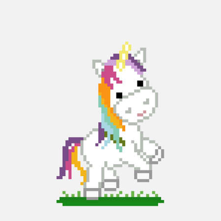 Pixel unicorn image. cross stitch and crochet patterns. Vector illustration for game assets.のイラスト素材