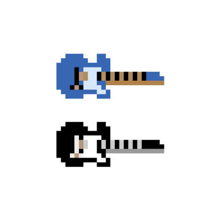 Pixel electric guitar image. For cross stitch patterns or game asset vector illustrations.のイラスト素材