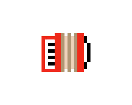 Image of pixel accordion musical instrument. For cross stitch patterns and game asset vector illustrations.のイラスト素材