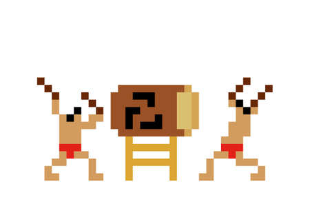 Pixel japanese drummer image. For cross stitch patterns and game asset vector illustrations. Sumo drummerのイラスト素材