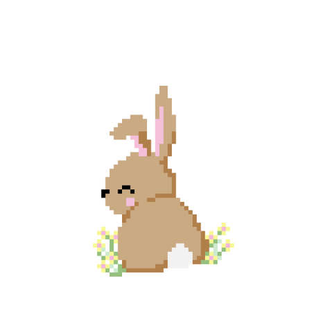 Pixel bunny image. for 8 bit game assets. Cross stitch pattern or t-shirt design vector illustration.のイラスト素材