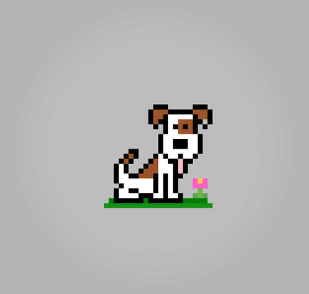 8 bit pixel dog Jack Russell. Animal head for asset games in vector illustrations. Cross Stitch pattern.のイラスト素材