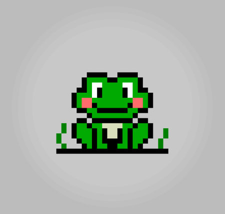 8 bit pixel frog. Animals in vector illustrations for cross stitches and game assets.のイラスト素材