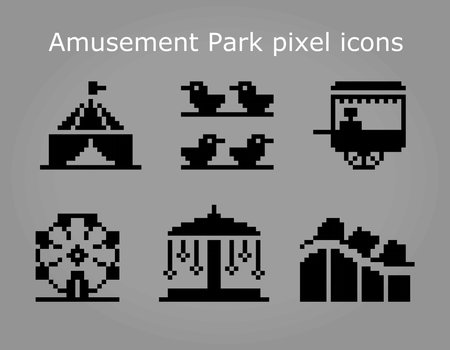 8 bit pixel the amusement icons in vector illustrations for cross stitch pattern and game assets.のイラスト素材