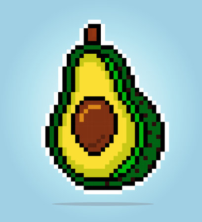 8 bit pixel avocado slices. Fruit in vector illustrations for game assets and cross seams.のイラスト素材