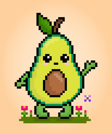 Avocado Pixel characters 8 bit. Fruit in vector illustrations for game assets and cross stitch.のイラスト素材