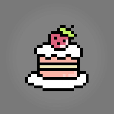 Pixel 8 bit A piece of cake. Birthday cake in vector illustration for game assets and cross stitch pattern.のイラスト素材
