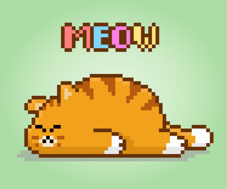 Pixel 8 bit cat is sleeping. Pets for game assets in vector illustrations.のイラスト素材