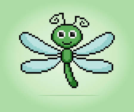8 bit Pixel dragonfly. Animal pixels for game assets in vector illustration.のイラスト素材