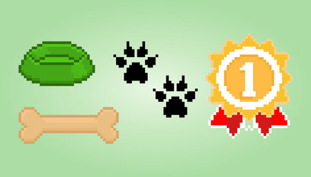 8 bit pixel equipment for dogs. Objects in the form of pixel art, for game assets and stitches in vector illustrations.のイラスト素材