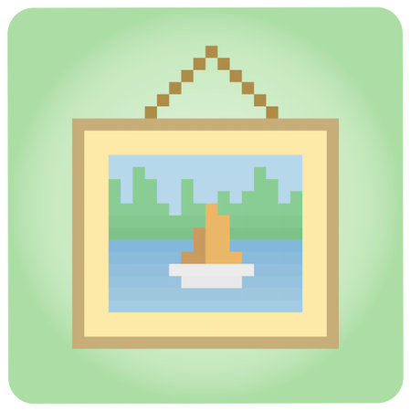 Pixel 8 bit frame of gallery of beach. game assets in vector illustrations.のイラスト素材