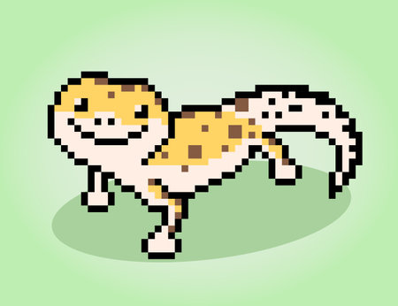 8-bit pixel gecko colored yellow. Lizards Pixel in vector illustrations for cross stitches and game assets.のイラスト素材