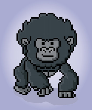 8 bit pixel of gorilla. Animal for game assets and cross stitch patterns in vector illustrations.のイラスト素材