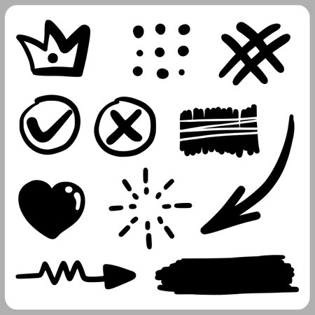 Doodle abstract of Swash Black Thin Line Set Include of Heart, Stroke, Circle and Arrow Sign in Vector illustrationのイラスト素材