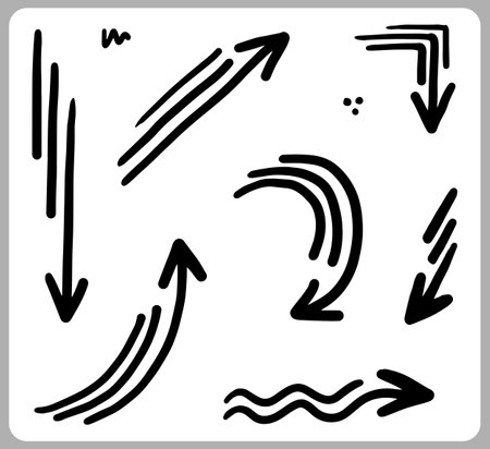 Hand drawn arrows. Abstract Doodle Arrows Thin Line Black in many collections in vector illustrationのイラスト素材