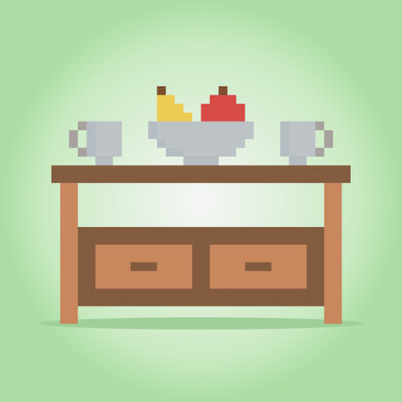 8 bit pixel dining table. Interior game assets in vector illustrations.のイラスト素材