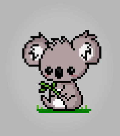 8 bit pixel koala. Animal pixels for game assets and cross stitch patterns in vector illustrations.のイラスト素材