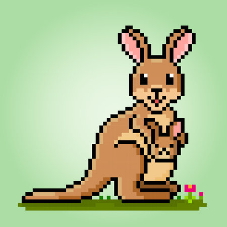 8-bit pixel of kangaroo. Animal in Vector illustration for cross stitch and game assets.のイラスト素材