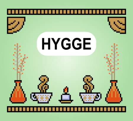 8-bit pixels the theme hygge. The tools for relaxing in vector illustrations.のイラスト素材
