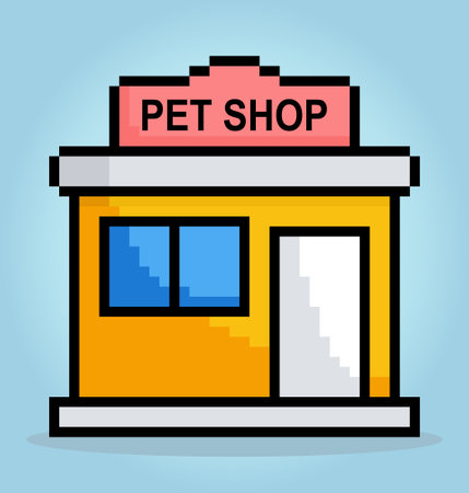 8 bit pixel, pet shop. marketing home icon for game assets and web icon in vector illustrations.のイラスト素材