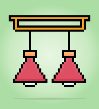 8 Bit Pixel kitchen lamp in Vector Illustration for Game Assets. Vintage interior Pixel Art.のイラスト素材