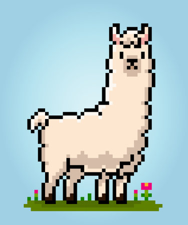8-bit Pixel of llama. Animal pixels in vector Illustration for game asset.のイラスト素材