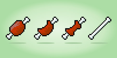 8 bit pixel of a meat full until empty. Food item for game assets and cross stitch patterns in vector illustrations.のイラスト素材