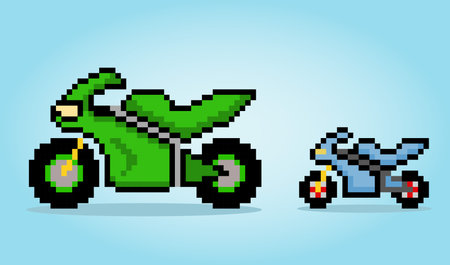 8 -Bit Pixel Motorcycle in vector illustrations for game assets or cross stitching patterns.のイラスト素材