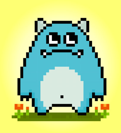 8-bit pixel cute monster, illustration of pixel art vector. Cute creature doodle set.のイラスト素材