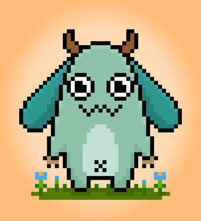 8-bit pixel cute monster, illustration of pixel art vector. Cute creature doodle set.のイラスト素材