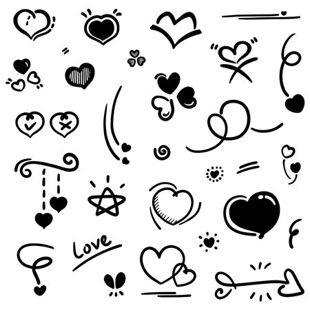 Abstract Doodle heart. Thin Line Black in many collections. brush Sign isolated love in Vector illustrationのイラスト素材