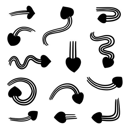 hand drawn arrows shaped heart. Abstract Doodle Arrows Thin Line Black in many collections in vector illustrationのイラスト素材