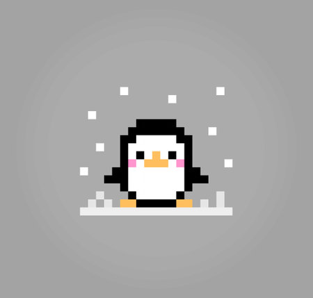 8 bit pixels penguin. Pixel Animals for game assets and cross stitch patterns in vector illustrations.のイラスト素材