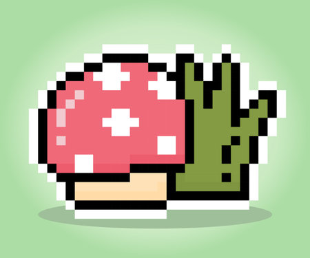 8 bit pixel mushroom icon. Plants for game assets and cross stitching patterns in vector illustrations.のイラスト素材