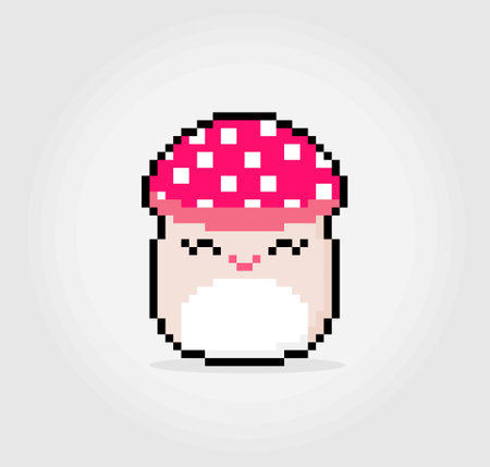8-bit pixel mushroom kawaii in vector illustration for cross stitch patternのイラスト素材
