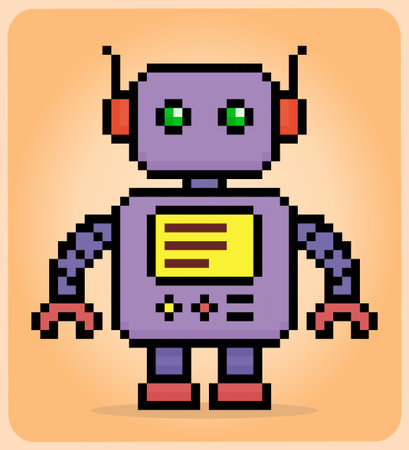 8 bit pixel robot in vector illustrations for game assets.のイラスト素材