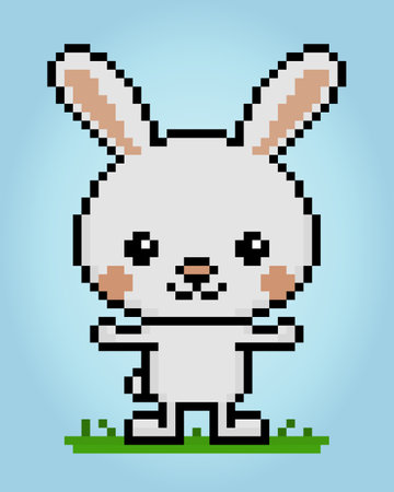 8 bit pixel rabbit. Animal pixels in vector illustrations for game assets or cross stitch patterns.のイラスト素材