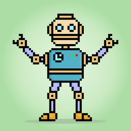 8 bit pixel robot in vector illustrations for game assets.のイラスト素材