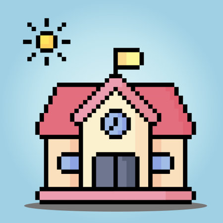 8-bit Pixel of school building icon in vector Illustration for game asset and web iconsのイラスト素材