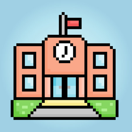 8-bit Pixel of school building icon in vector Illustration for game asset and web iconsのイラスト素材