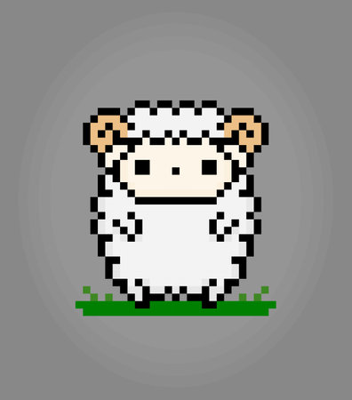 8 bit pixel of sheep. Animal pixels for game assets and cross stitch patterns in vector illustrations.のイラスト素材