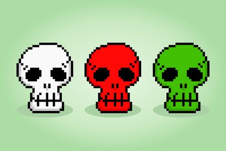 8 bit pixel skull, for game assets and cross stitch patterns, in vector illustrationsのイラスト素材
