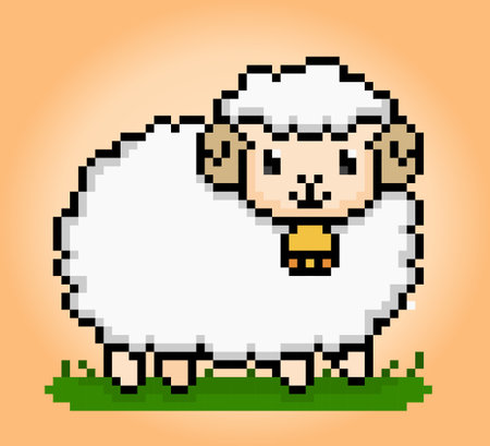 8 bit pixel of sheep. Animal pixels for game assets and cross stitch patterns in vector illustrations.のイラスト素材