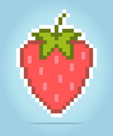 8 bit pixel of Strawberry. Fruits pixel for game assets and cross stitch patterns in vector illustrations.のイラスト素材