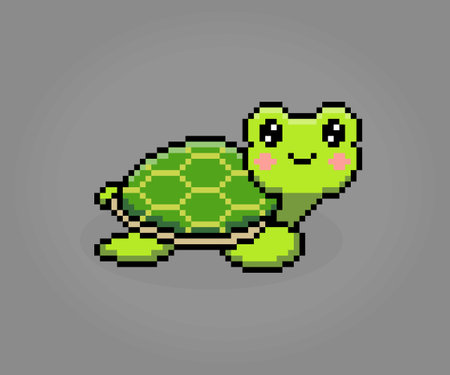 8 bit Pixel turtle. Animal pixels in Vector illustration for game asset or cross stitch pattern.のイラスト素材