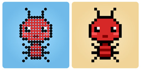 8 bit pixel ant character. Animals for game assets and beads pattern in vector illustrations.のイラスト素材