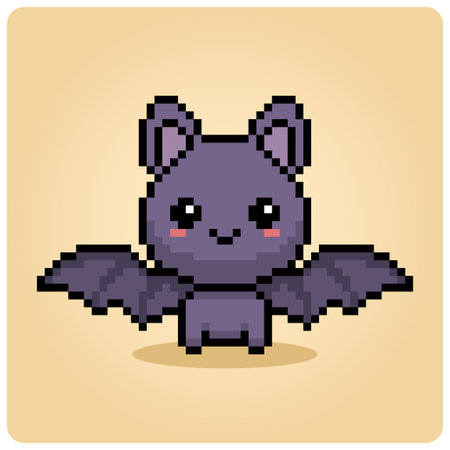 8-bit pixels cat use bat wings. Pixel animals for game assets in vector illustrationsのイラスト素材